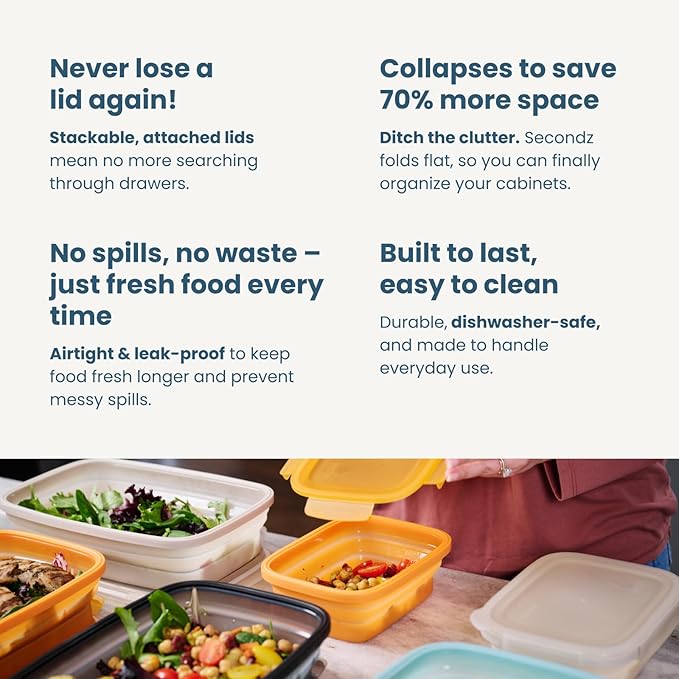 Drip EZ Secondz Collapsible Food Storage Containers (set of 3) - Meal Prep, Leftovers, Lunch, Camping, Hiking - Dishwasher & Microwave Safe - BPA-free Silicone - Locking Lids - Ice Blue