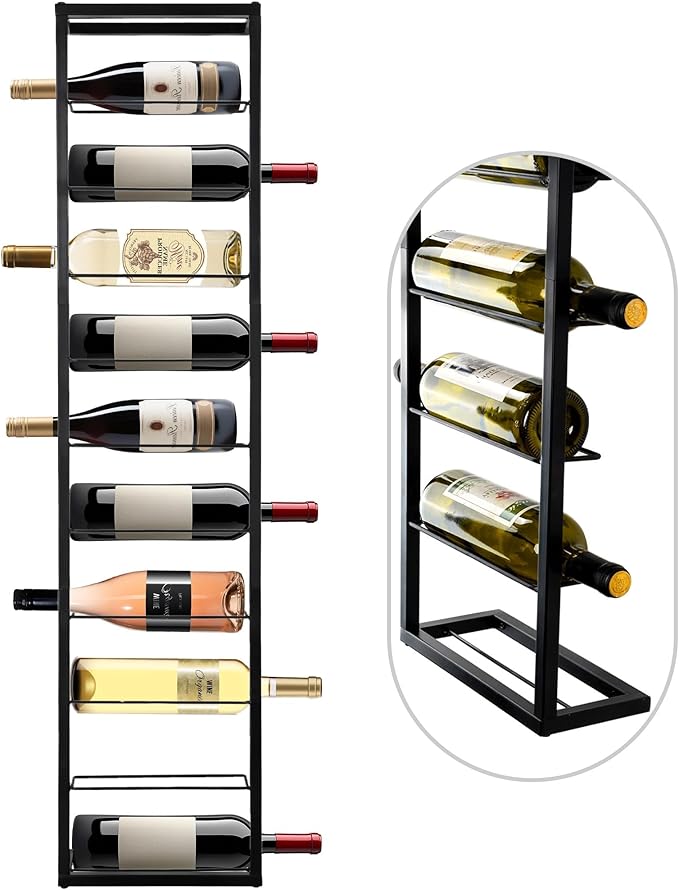 Wall Mount Wine Rack: Metal Wall Mount Wine Bottle Holder - 10 Bottle Wall Hanging Wine Bottle Shelf, Wine Storage Organizer Display Holder for Home, Dining Room, Liquor, Kitchen, Wine Cellar, Bar