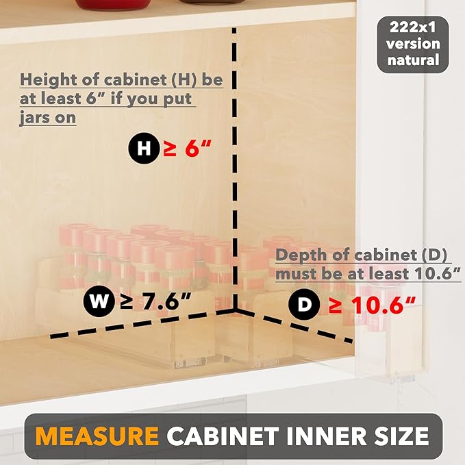 SpaceAid Bamboo Pull Out Spice Rack Organizer for Cabinet, Heavy Duty Slide Out Seasoning Kitchen Pantry Sliding Vertical Organization, 7.6" Wide, 3 Drawers(2" Wide), 1-Tier, Natural