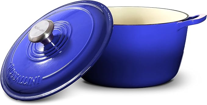 Signature Enameled Cast Iron Dutch Oven, Non-Stick Serving Pot with Tight Fitting Lid for Perfect Roasting, Baking, Sauteing, and Bread Making | 13.5Q (12.7L) - Indigo Blue