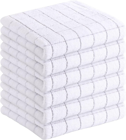 Homaxy 100% Cotton Terry Kitchen Towels(White, 13 x 28 inches), Checkered Designed, Soft and Super Absorbent Dish Towels, 6 Pack