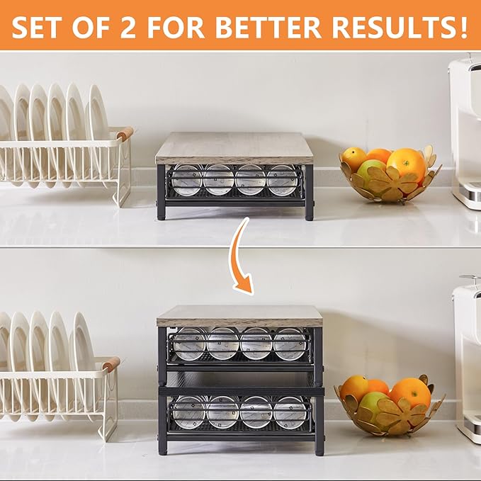 IBUYKE Wooden Coffee Pod Drawer Holder,Pod Holder,40 Capsule Pods,Coffee Pod Holder Drawer With Mesh Shelves,Home Kitchen Counter Organizer,Greige TCJ101Y