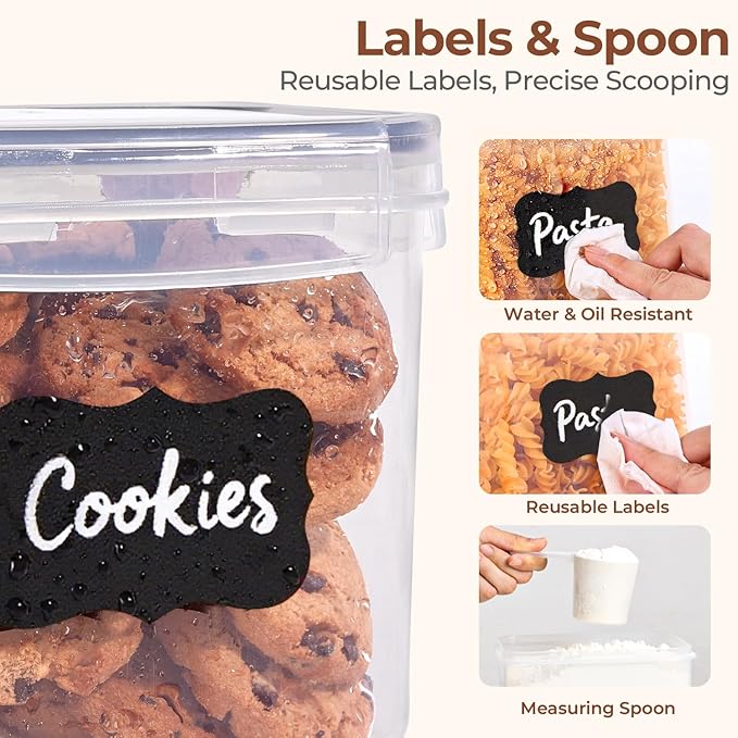 ComSaf Airtight Food Storage Containers with Lids, 11 Pcs Canisters Sets for the Kitchen, Plastic Pantry Organizers and Storage for Cereal, Flour, Sugar,Kitchen Storage Containers Include Labels