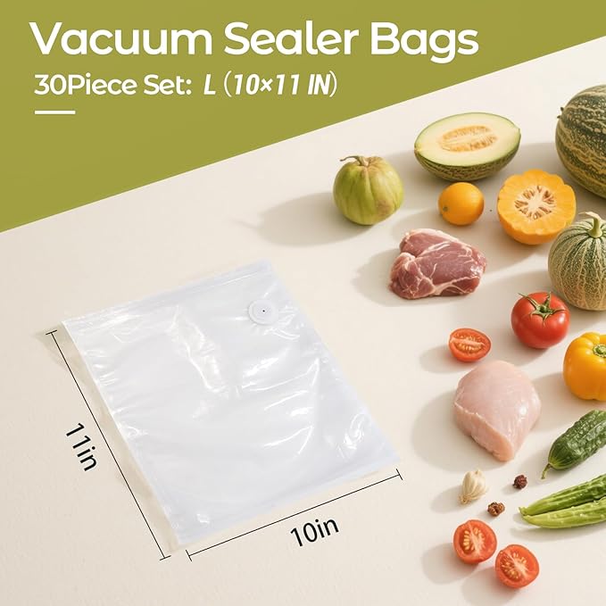 Vacuum Sealer Bags Large Size 10 x 11 Inch 30 Bags, Food Storage, BPA Free, Food Saver, Meal Prep,Sous Vide, Heavy Duty, Airtight
