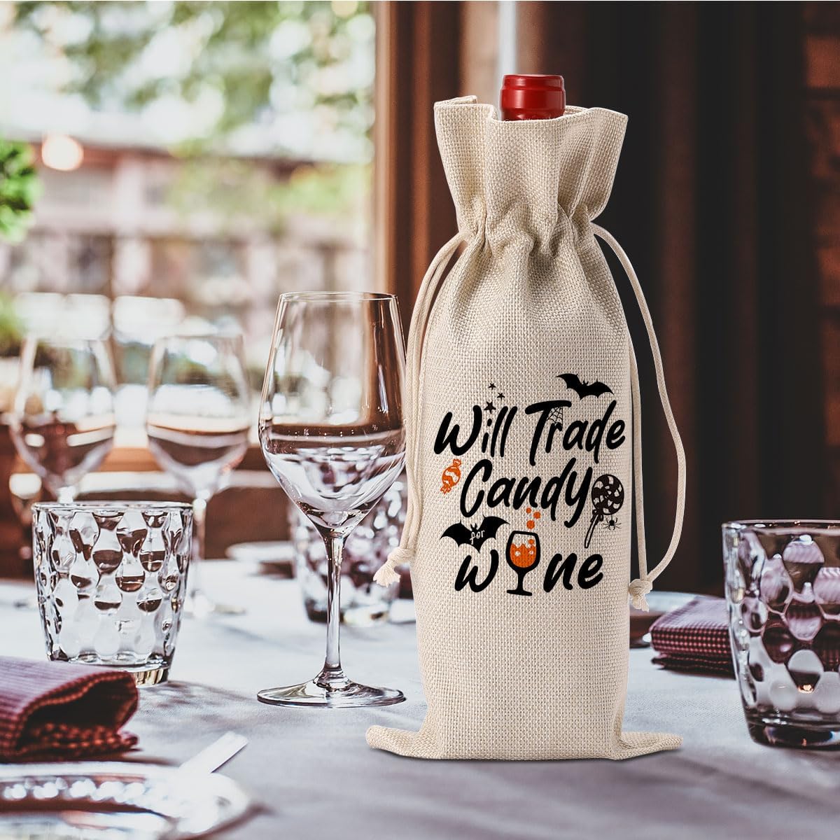 Funny Halloween Bat Decor Wine Bag Candy Decor Gifts Halloween Party Supplies Stuff Home Decorations Wine Accessories Gifts for Wine Lovers Women Men Friend