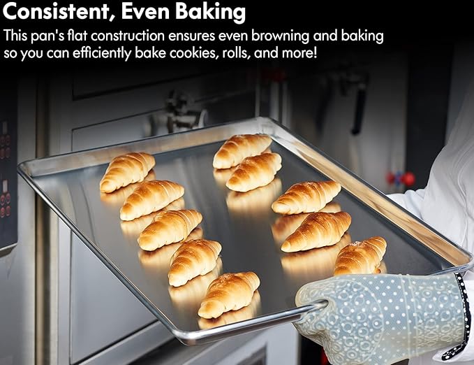 CURTA 6 Pack Aluminum Sheet Pan, NSF Listed Full Size 26 x 18 inch Commercial Bakery Cake Bun Pan, Baking Tray