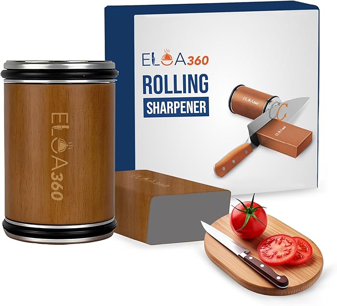 ELOA360 Knife Sharpener, Rolling Knife Sharpener Kit with Diamond and Ceramic Discs with 15° and 20° Magnetic Angle, kitchen knife sharpener, Razor-Sharp knife sharpening Tool