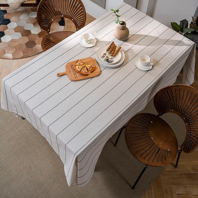 ArtBud Cotton Linen Table Cloths Boho Farmhouse Heavy Fabric Table Cover Burlap Striped Washable Table Top for Parties Coffee Kitchen Picnic Rectangle/Oblong, 55"×102"(8-10 Seats)