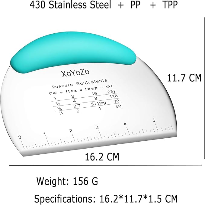 1 pcs Dough Pastry Scraper Chopper/Stainless Steel Dough Scraper Cutter with Ergonomic Rubber Non-Slip Grip/Dough Scraper Cutter/Pro Pastry Pizza Cutter Chopper (Blue)
