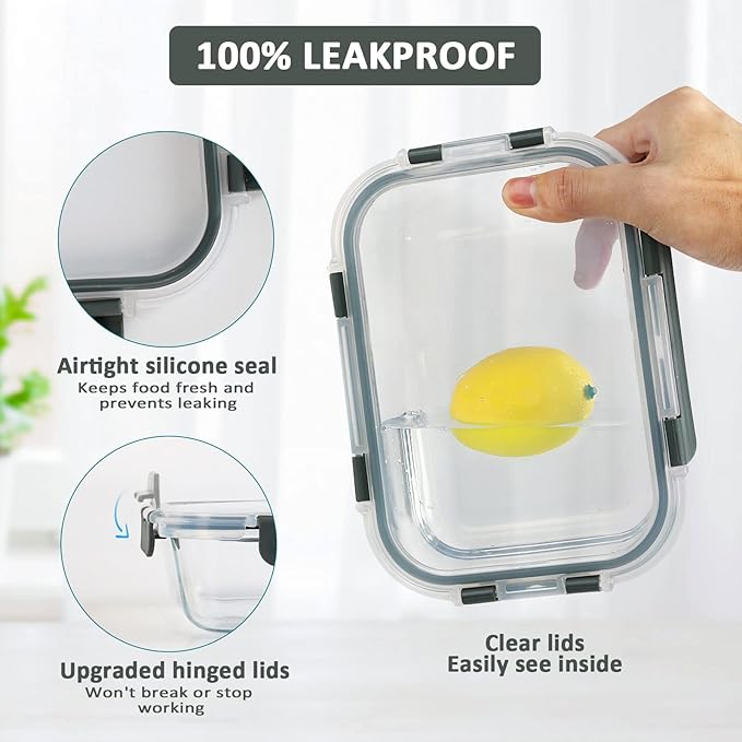 M MCIRCO 74.7oz(9.2 cup), 40.9oz(5 cup)& 19.3oz(2.4 cup) Extra Large Glass Food Storage Containers Set with Lids, 6 Pack Airtight Glass Storage Container for Microwave,Oven,Freezer Dishwasher