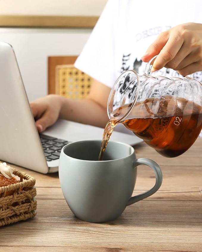 Coffee Mugs Set of 4, 16 oz Ceramic Coffee Cups for Latte, Tea, Milk, Cereal, Cappuccino, Stoneware Tea Cups for Housewarming Wedding Gifts, Microwave & Dishwasher Safe, Pebble Gray