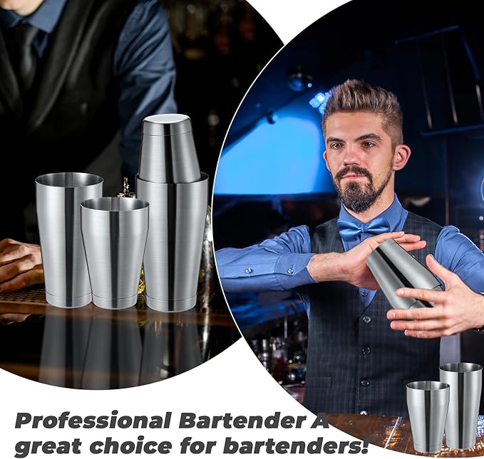 Lallisa 10 Pieces Cocktail Shakers Professional Bar Boston Shaker Set Stainless Steel Martini Shaker Drink Mixer Basic Tools Weighted Shake Metal Can for Bartenders, 18 Oz, 28 oz(Sanding Silver)