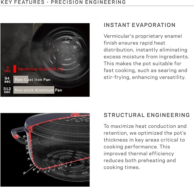 Vermicular Oven Pot 2.0 | Lightweight Enameled Cast Iron Pot | 26cm (5.9 Qt) | Non-Toxic | Induction-compatible | Dutch Oven | Made in Japan | Sea Salt White
