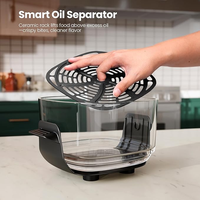 Kismile Upgraded 5-in-1 Glass Air Fryer, Portable Airfry with Dual Glass Bowl Design(4.7 QT & 2.6QT), Adjustable Temp &Time, Freezer & Dishwasher Safe, Bake, Roast, Air Fryer, Keep Warm, Crisp