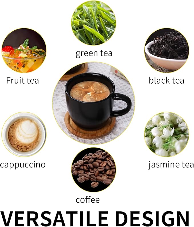 Hasense 4 OZ Espresso Cups and Saucers Set of 6, Demitasse Cups with Handle for Latte, Cappuccino, Cafe Mocha and Tea, Porcelain Coffee Cups for Coffee Bar and Party, Black