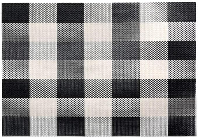Restaurantware Carmel Mesh 16 x 12 Inch Table Placemats Set Of 6 Woven Washable Placemats - Large Gingham Print No Stain Black And White Kitchen Placemats Heat Tolerant Easy To Clean