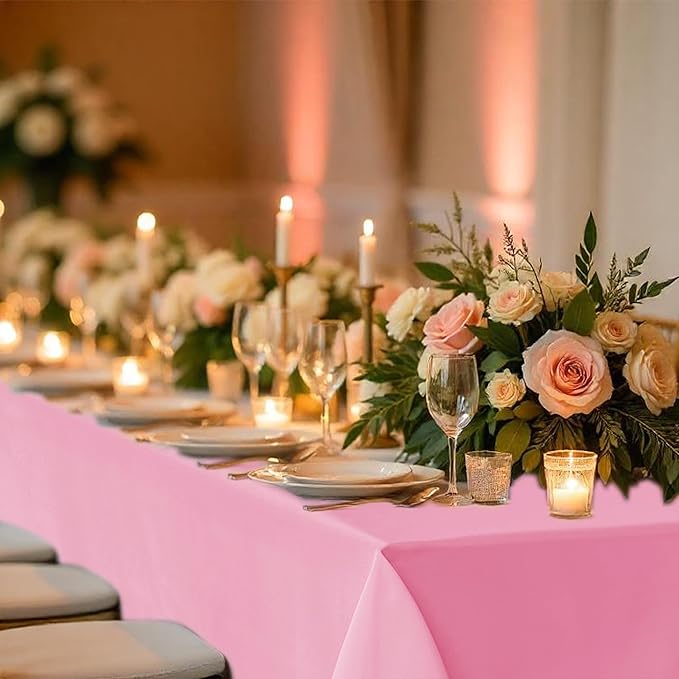Fitable 8 Pack Rectangle Tablecloths: Stain Resistant Wrinkle Free Fabric Table Clothes, Washable Reusable Polyester Table Covers for Wedding Party Birthday Banquet Reception(Pink, 60x102 Inch)