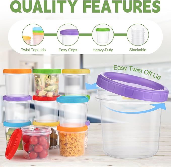 16 oz Plastic Deli Containers with Lids, 6 Pack Stackable Small Freezer Containers, Reusable 2 Cup Food Storage Containers with Pen and Brush, Microwave & Dishwasher Safe, BPA Free
