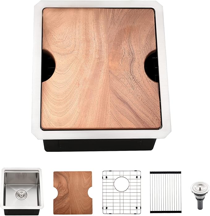 12 Inch Undermount Bar Sink Workstation, BoomHoze 12 x 15 Stainless Steel Wet Bar Kitchen Prep Single Bowl 16 Gauge Small Kitchen Sink with Cutting Board and Assembly