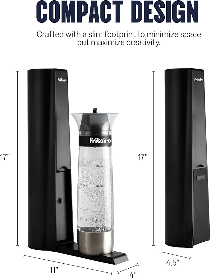 The Fritaire Fizze Soda Maker Machine, Premium OmniFizz Sparkling Water Maker, Seltzer & More, Soda Stream Machine for Home, Water Carbonator, Fizz Infuser (CO2 Cylinder Not Included), Black