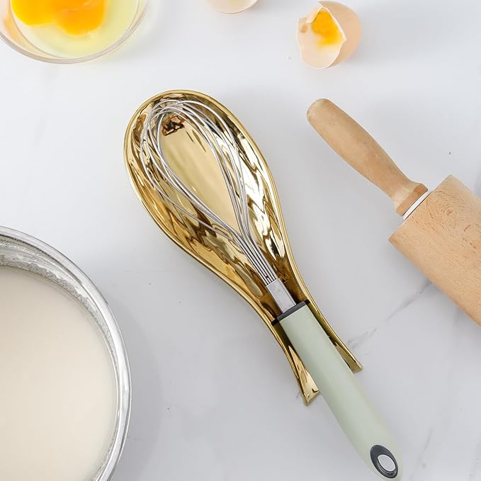 Spoon Rest for Kitchen Counter and Stove Top, Hasense Porcelain Spoon Holder for Ladle Spatula and Tong, Large Cooking Utensil Rest for Home Kitchen and Coffee Bar Decoration, Gold