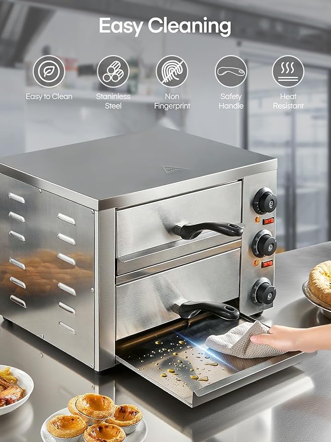 Commercial Pizza Oven, 12 Inch Countertop Pizza Ovens with 662°F Max Temp, 2-Layer Electric Pizza Cooker with Alert Timer, 1700W Stainless Steel Pizza-Maker Machine, for Restaurant,Home, Party, Silver