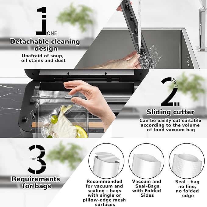 95Kpa Powerful Vacuum Sealer Machine, 11-in-1 Automatic Food Sealer with Double Seal, Built-in Cutter & Bag Storage, for Dry Moist Food Preservation, Extend Freshness 8X Longer