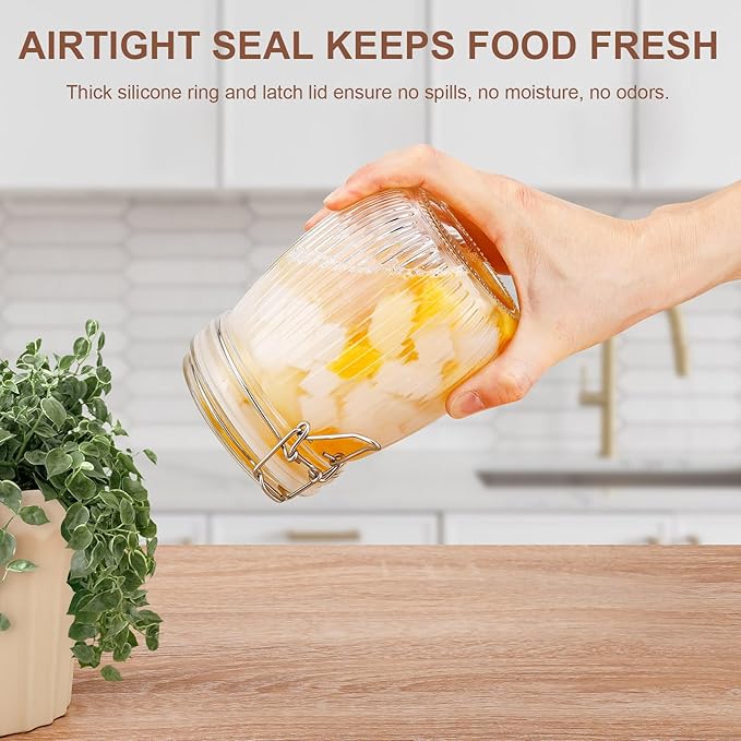 25oz Airtight Glass Jars with Lids, Set of 6 Food Storage Containers & Canisters, Clear Mason Jars with Clamp Seal for Canning, Cereal, Coffee, Pasta, Sugar, Beans & Spices