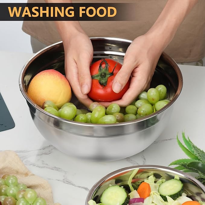 5 Piece Mixing Bowl Set, Mixing Bowls with Lid, Stainless Steel Mixing Bowls for Baking, Size 1.5, 2.1, 3.5, 4, 4.5QT, Baking Bowl for Food Preparation, Mixing and Serving Foods