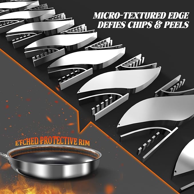 10" Hybrid Ceramic Nonstick Frying Pan, 3-Ply Stainless Steel Skillet, 2-Layer Coating, PFAS & PTFE Free, 9H Hardness & Corrosion Resistance, Dishwasher Safe, Induction Compatible-Black