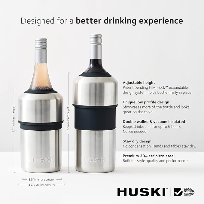 Huski Wine Chiller | Award Winning Iceless Design | Keeps Wine Cold up to 6 Hours | Wine Accessory | Next Generation Ice Bucket | Fits Some Champagne Bottles | Perfect Gift for Wine Lovers (Pink)