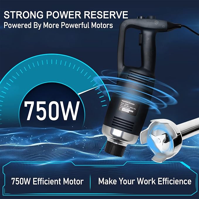 Li Bai 18 in Heavy Duty Immersion Blender Handheld Kitchen, Hand Blenders for Kitchen, Commercial Mixer Electric, 750W Detachable Shaft Adjustable Variable Speed, Emulsifier Blender Handheld