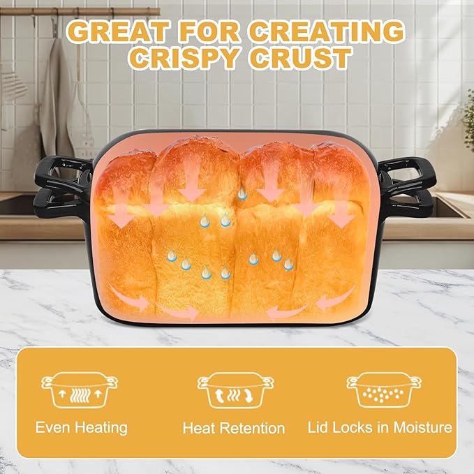 Oval Enameled Dutch Oven for Bread Baking - 3.6QT Cast Iron Sourdough Bread Pan with Lid