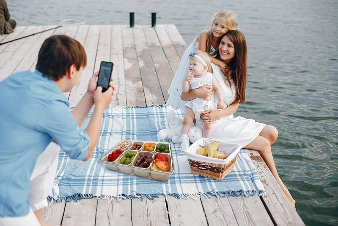 Snackle Box Container Meal Prep Divided Portion Serving Platters and Trays with Lid Handle Reusable Vacation Camping Travel Beach Essentials Food Fruit Veggie Organizers and Storage for Fridge