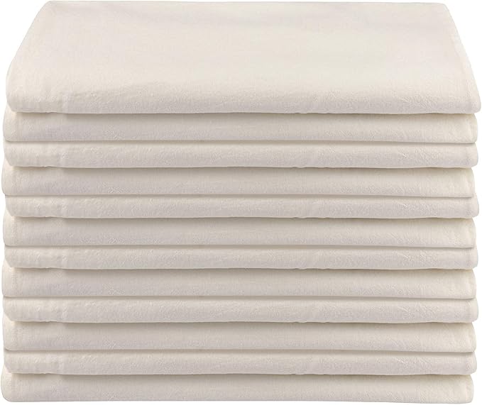 DG Collections 100% Cotton Flour Sack Towels – 12 Pack, 27x27 Inches, Natural, Lint-Free, Pre-Washed, Hemmed Edges – Reusable Kitchen Towels for Cleaning, Embroidery, Printing & Crafts - Natural