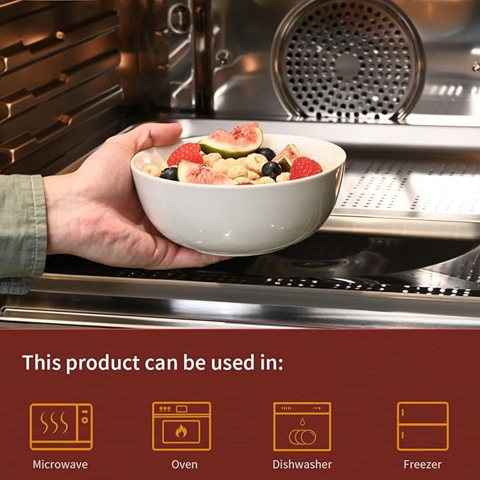 Cereal Bowls Set of 4, White Soup Bowls 20 oz, Ceramic Breakfast Bowl 6 Inch, Kitchen Bowl for Salad, Pasta, Ramen, Oatmeal, Noodle, Rice, Microwave and Dishwasher Safe