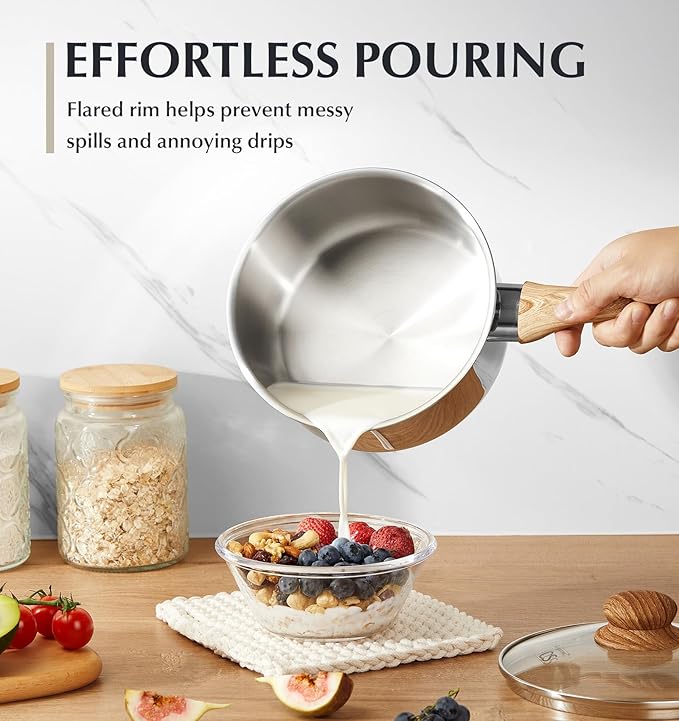 KOCH SYSTEME CS Stainless Steel Pots, 6 Piece Sauce Pan Set with Lids, 1QT, 2QT, 3QT Stainless Steel Saucepan with Cool-Touch Handles, 5-layers Base Pots, Induction Compatible Sauce Pan, Pot Set