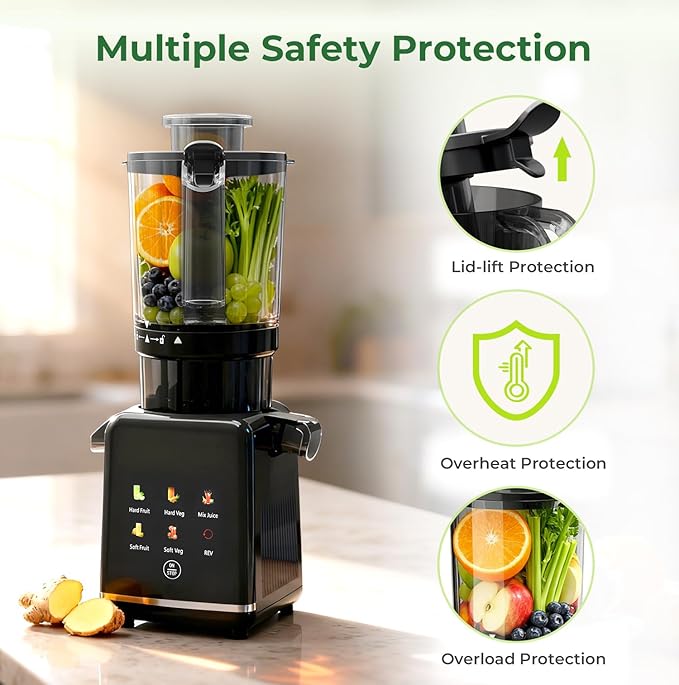 Cold Press Juicer Machine, 4.4" Wide Feed Chute, Slow Masticating Juicer for Whole Vegetables & Fruits, High Juice Yield, Easy to Clean & Assemble, One-touch Digital Color Control Panel