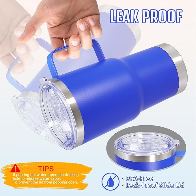 20 oz Tumbler with Handle and Lid, Stainless Steel Tumbler Insulated Travel Coffee Mug, Spill Proof Double Wall Vacuum Tumbler Cup Keep Drink Hot & Cold, Dark Blue, 12 Pack