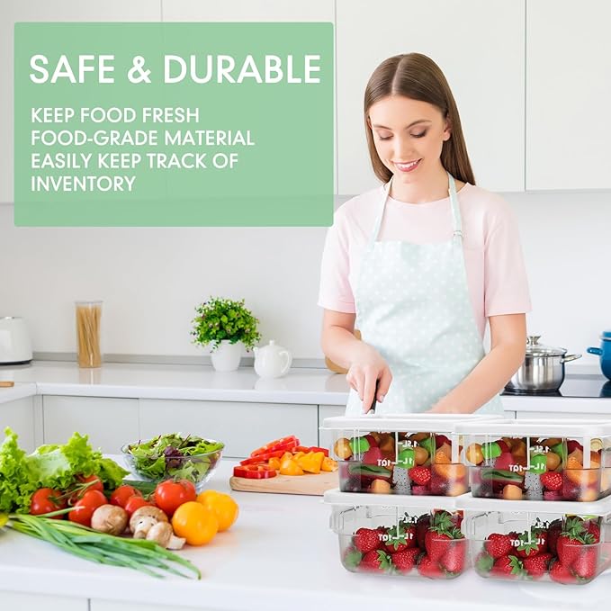 Lallisa 8 Pcs 2 Quart Food Storage Containers with Lids Clear Square Polycarbonate Marinating Container Dough Bucket with Lid (White)