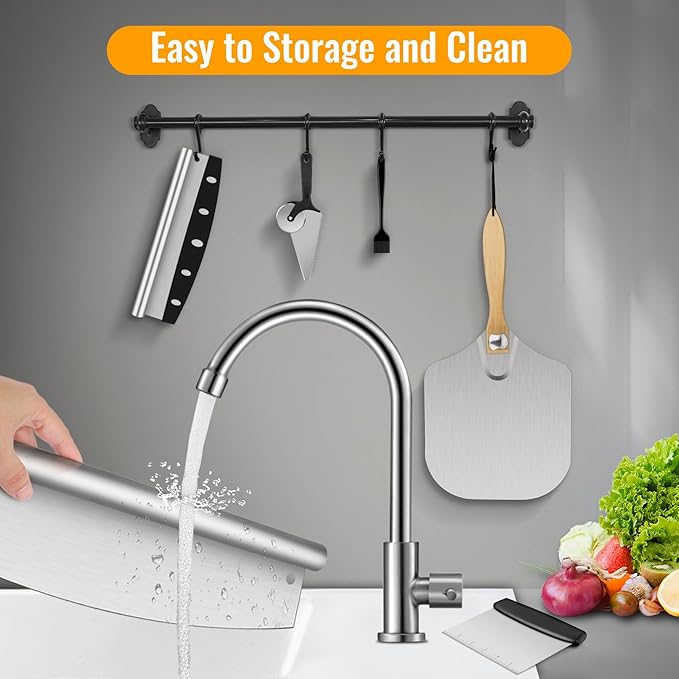 Pizza 7PCS Pizza Peel Pizza Pan Set, 12" x 14" Pizza Spatula, Aluminum Pizza Paddle with Rocker Cutter Scraper Pie Server Oil Brush, Pizza Oven Accessories, Baking Pizza, Dough, Bread & Pastry