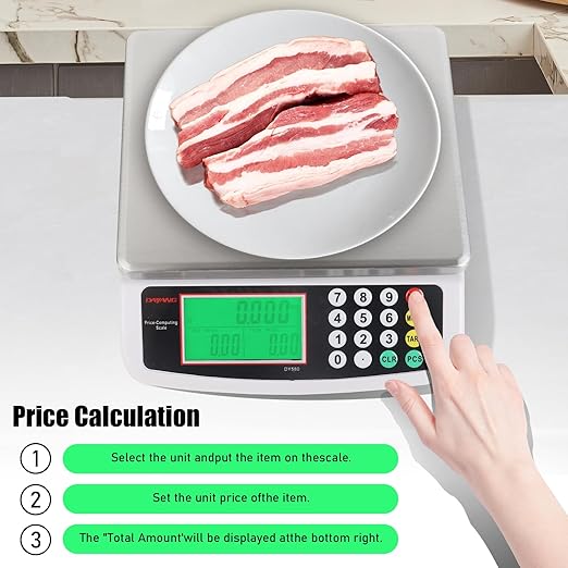 Large Digital Kitchen Scale 30KG Commercial Food Scale 66LB for Baking Bread Meat Stainless Steel Price Computing Scale LCD Display,Prep Counting Scale for Parts and Coins Adapter Included
