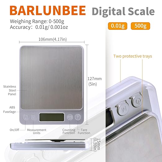 Gram Scale,Capacity 500g Accuracy 0.01g Mini Food Scales Digital Weight Grams and Oz,Small Kitchen High Precision for Espresso,Baking,Jewelry,Soap Making,Silver