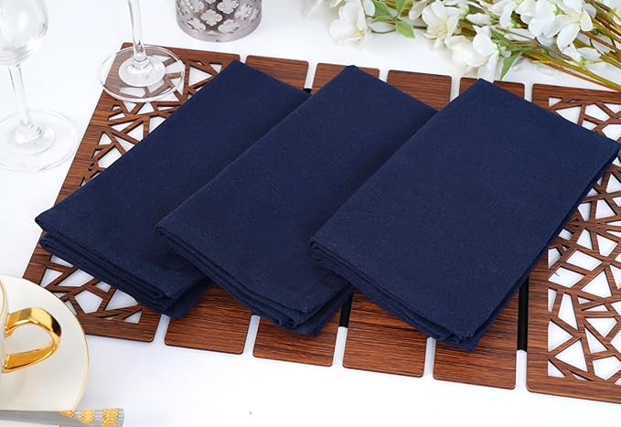 Blue Needles Solid Cloth Napkins Set of 6 Navy Blue 100% Cotton Dinner Napkins 18x18 inches - Soft, Reusable, Absorbent & Washable Fall Thanksgiving Linen, Ideal for Events, Parties & Everyday Use