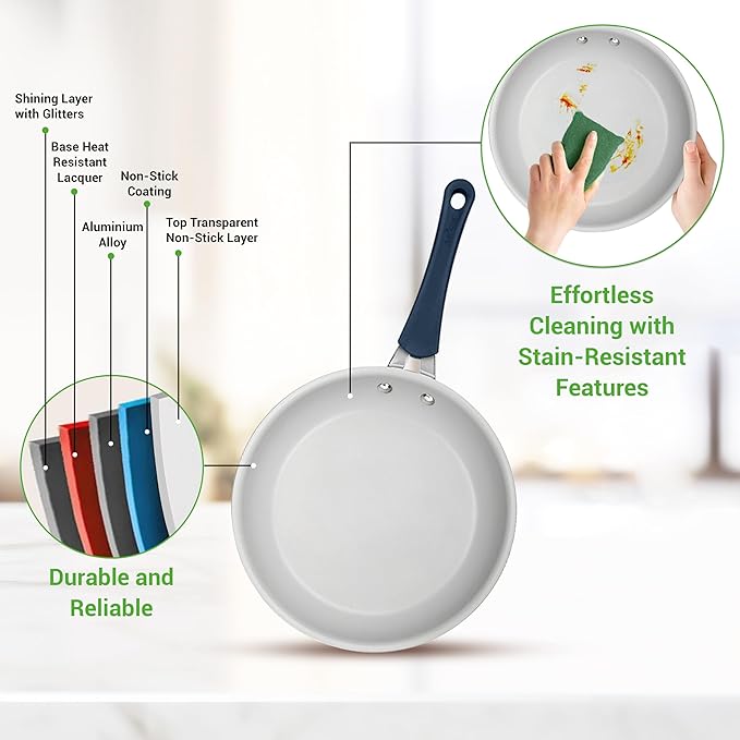 NutriChef 14-Piece Navy Blue Cookware Set - Durable Non-Stick Pots and Pans Set with Lids & Utensils, Compatible with All Cooktops