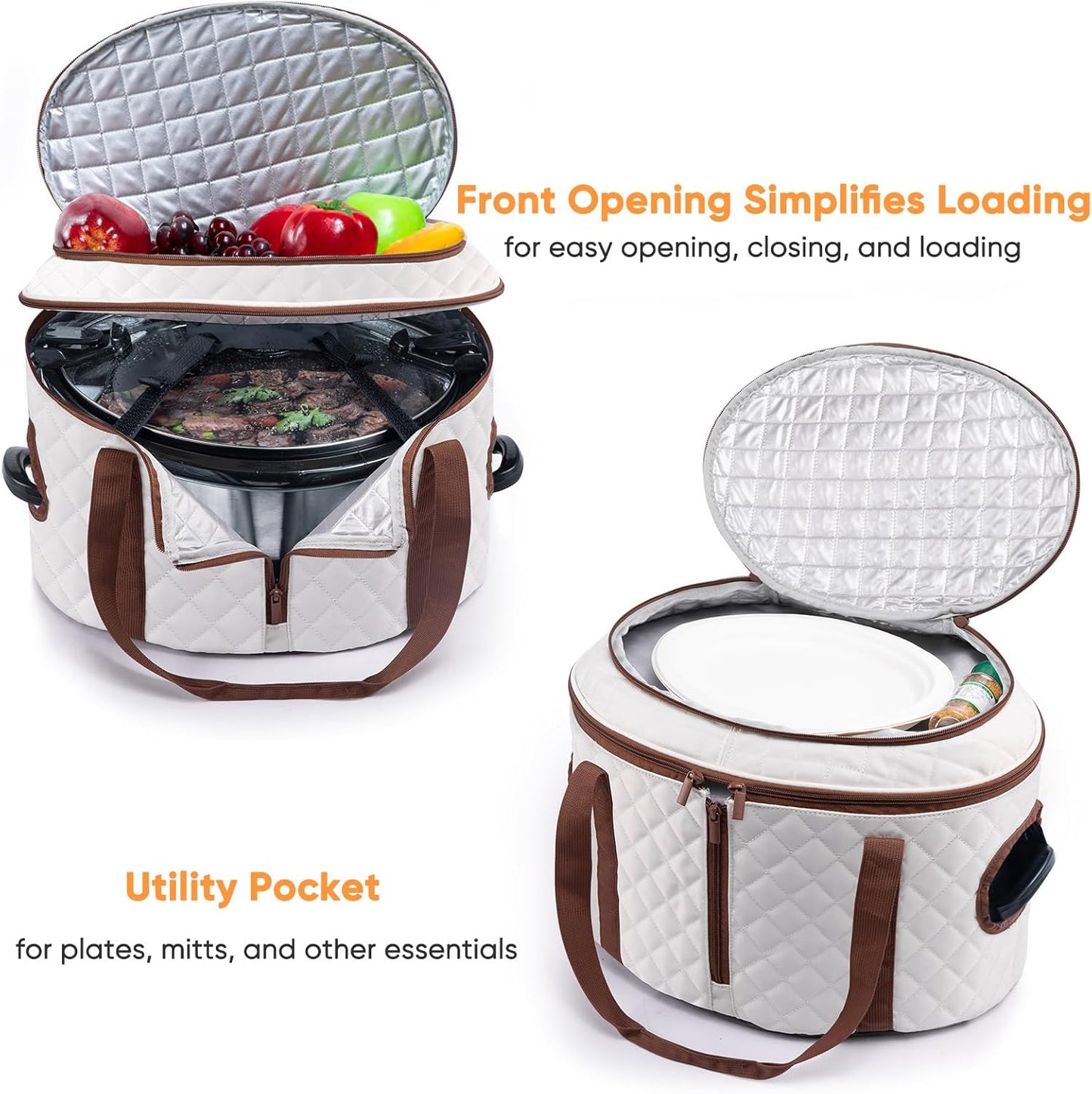 BAGSPRITE Double-layer Slow Cooker Carrying Case Compatible with 6-8 Quart Crockpot Carrier for Hot Food and Hamlton Beach Slow Cooker Tote with Lid Fastener for Crock-pot Dust Cover Applicances