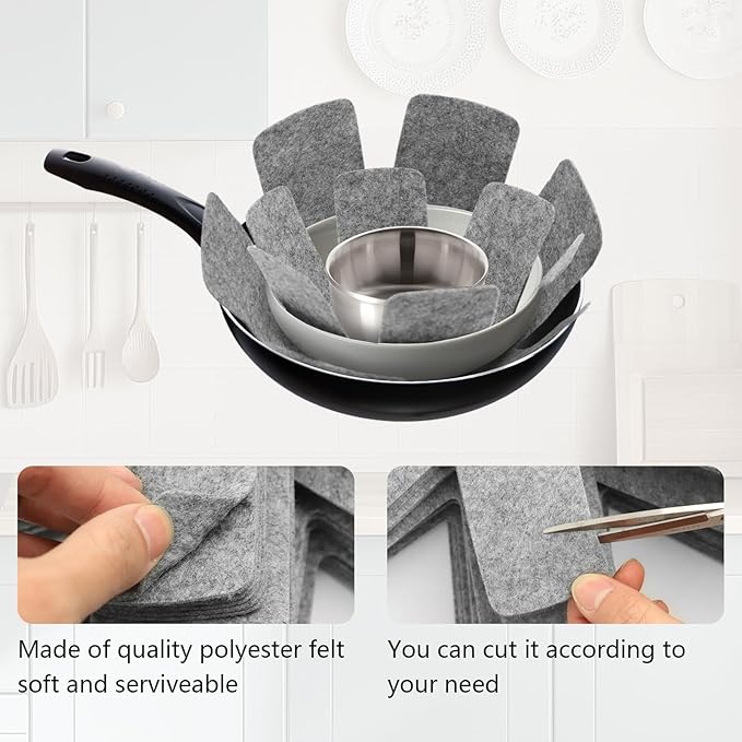 40 Pcs Pot and Pan Protectors, 5 Different Sizes Cookware Protector Pot Dividers Stacking Separators Pads for Protecting and Separating Pots and Pans, Gray