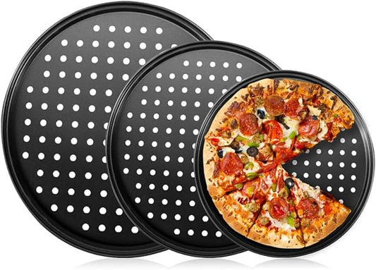 3 Pack Pizza Pan Set, Nonstick Pizza Pans for Oven Carbon Steel Pizza Pan with Holes, Pizza Baking Pan for Oven Baking Supplies, for Home Baking Kitchen Oven（9 Inch &11 Inch &12 Inch）
