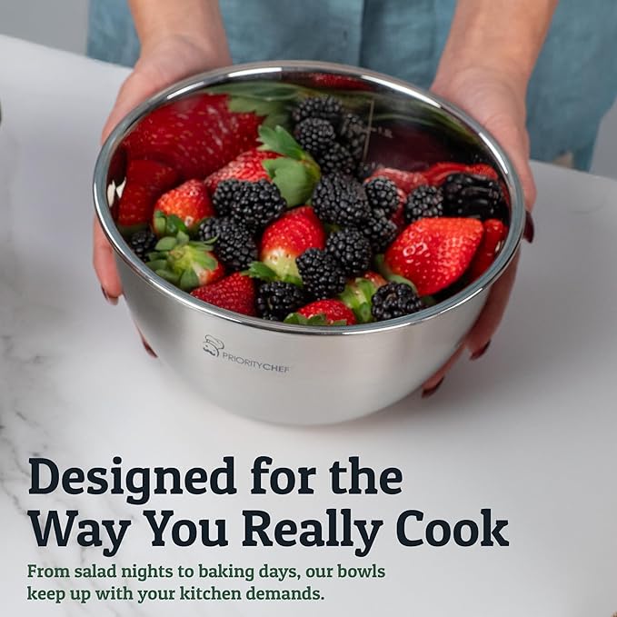 Priority Chef Stainless Steel Mixing Bowls with Lids Set, Metal Nesting Bowls with Airtight Lids, Graters, Non-Slip Base & Measurement Marks, Includes Utensil Set for Prep, Baking & Storage, Green