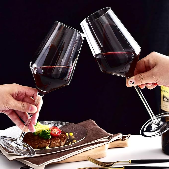 KAMMAK Wine Glasses Set of 2, 18 oz Hand Blown Crystal Bordeaux Wine Glasses, Thin Rim & Long Stem, Perfect for Red & White, Daily Use, Wedding Anniversary or Birthday Gift with Gift Box, S83BJ54